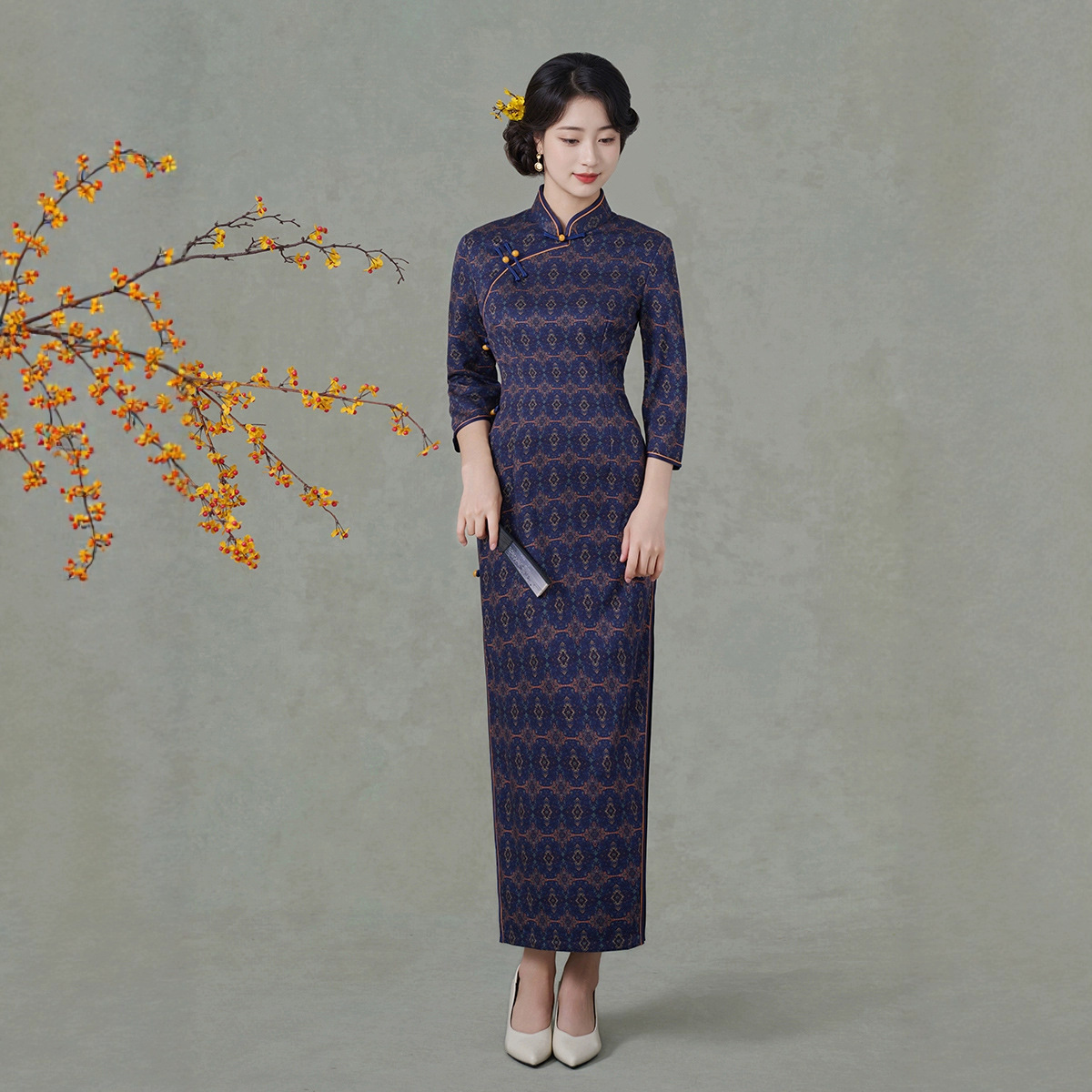 秋冬款木兰棉长款旗袍