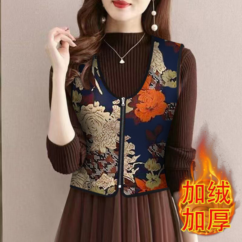 加绒加厚冬季中老年保暖背心女内穿贴身护胃拉链马甲防寒保暖内衣