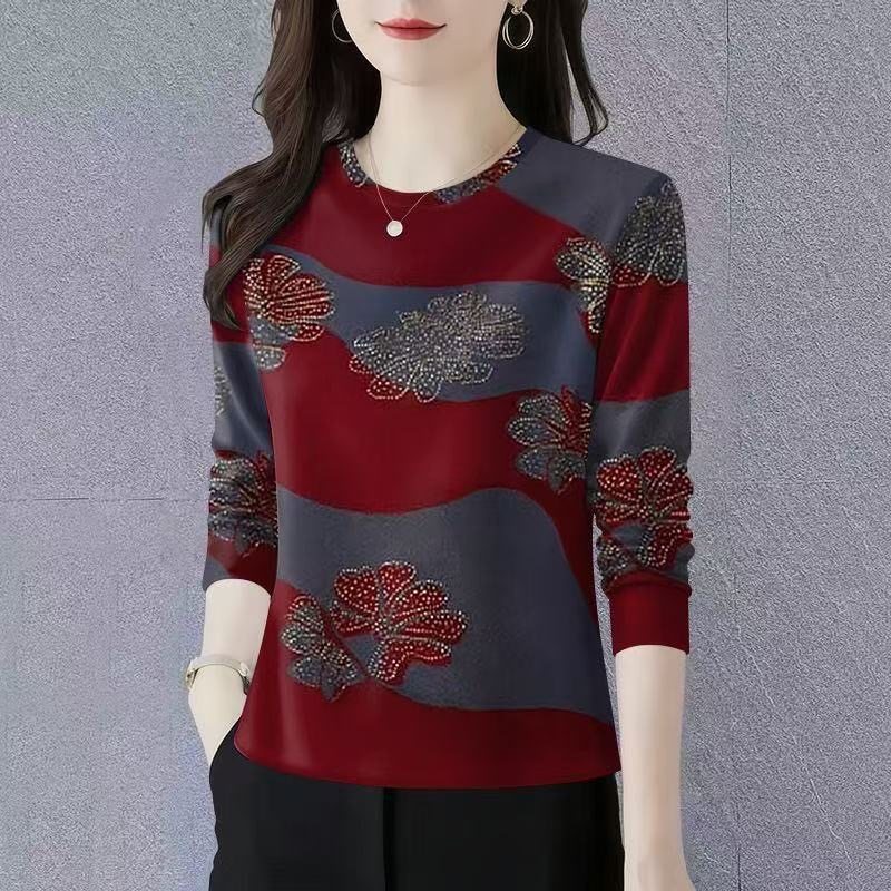 2025春秋新款妈妈装长袖圆领打底衫洋气减龄遮肚显瘦T恤女上衣潮