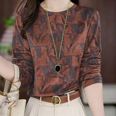 2026春秋新款妈妈装长袖圆领打底衫洋气减龄遮肚显瘦T恤女上衣潮