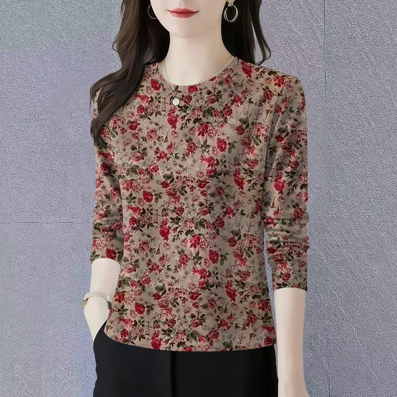 2025春秋新款妈妈装长袖圆领打底衫洋气减龄遮肚显瘦T恤女上衣潮