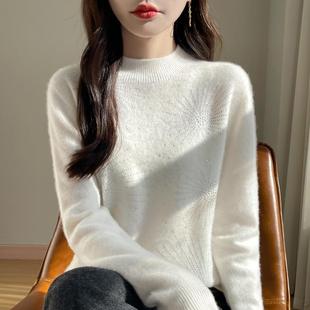25年早春羊毛一线无缝百搭慵懒软糯镶钻设计感舒适半高领上衣