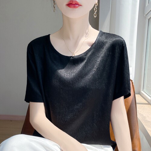 圆领短袖醋酸缎面女宽