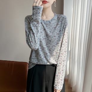 miu系甜美碎花田园风羊毛针织打底衫 上衣 毛衣女秋冬内搭叠穿长袖