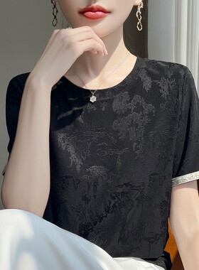 t恤短袖女宽松圆领丝绸缎面半袖