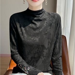 衬衫 半高领新中式 覆古休闲重工刺绣民族风长袖 女秋冬款 国风打底衫