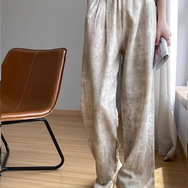 肌理感水墨画冰麻面料阔腿裤女