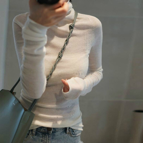 薄款羊毛衫上衣微透内搭修身显瘦