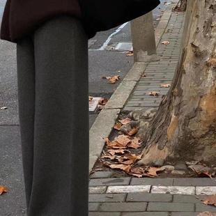 高级感穿搭灰色加厚垂感100%软糯羊毛针织阔腿裤 女宽松休闲直筒裤