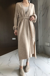 26春秋冬新款中长款开衫女网红外套纯色羊毛衫慵懒风针织毛衣大衣