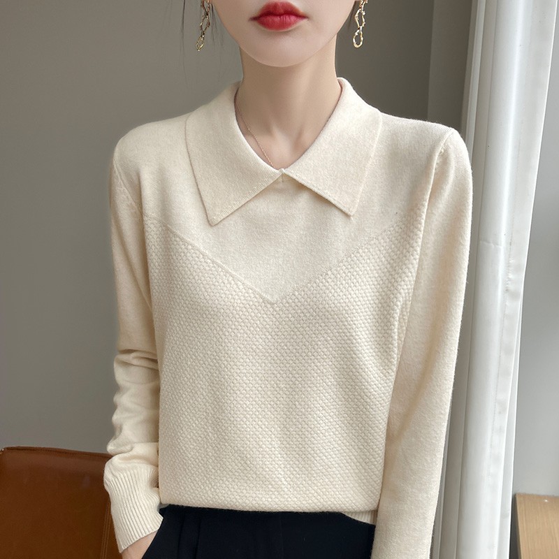 复古法式POLO领长袖针织