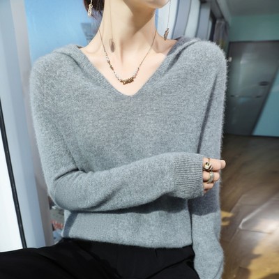 简约气质连帽针织衫女宽