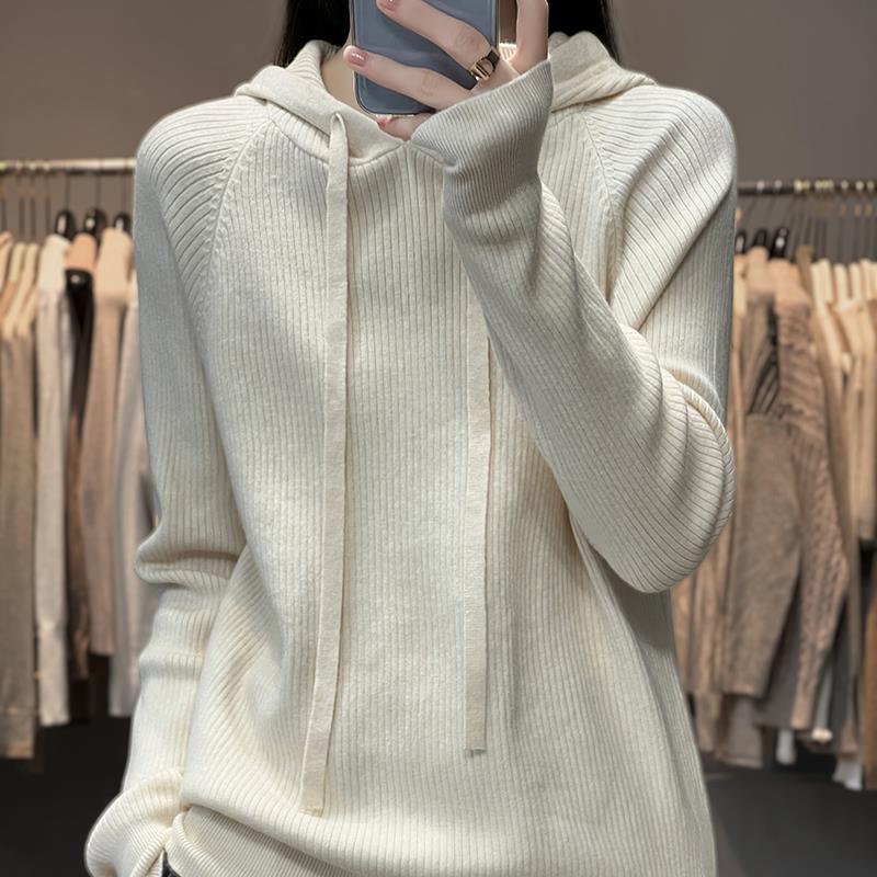 法式连帽针织衫女宽松休闲卫衣2025新款减龄加厚保暖打底长袖毛衣