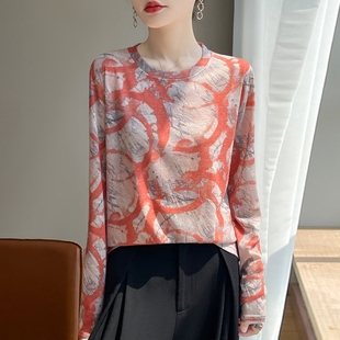 百搭单品~秋冬精纺晕染印花针织衫女圆领套头毛衣洋气百搭打底衫