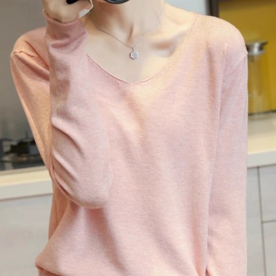 v领2025秋季新款薄款毛衣女宽松韩版针织低领内搭打底衫长袖毛衫