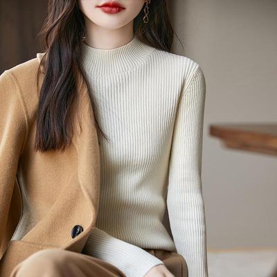 不起球半高领100%纯棉线针织毛衣女秋冬修身内搭打底衫显瘦上衣