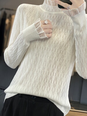 羊毛木耳边宽松针织衫法式优雅
