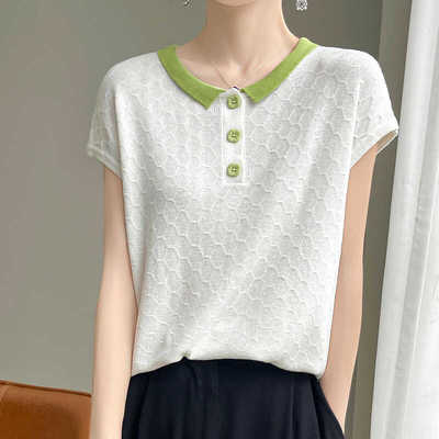 宽松翻领冰丝拼接夏季薄款