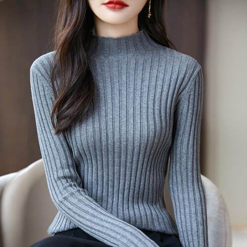 不起球100%纯棉半高领毛衣2026新款女秋冬修身全棉内搭针织打底衫
