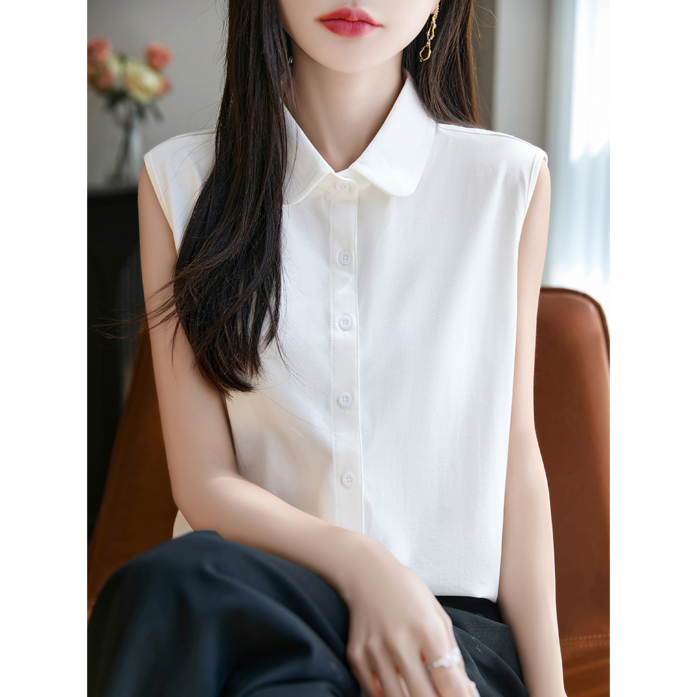 纯棉无袖衬衣女POLO职业通勤叠穿神器打底衬衫宽松2025新款上衣潮