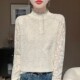 春季 针织衫 上衣女 花边打底衫 小香风减龄洋气半高领木耳边蕾丝薄款