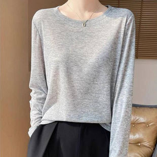 洋气秋冬新款圆领针织衫女宽松显瘦百搭长袖上衣可外简约打底衫