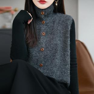 25秋冬新款时尚高领叠穿无袖毛衣开衫女百搭加厚针织背心洋气外搭