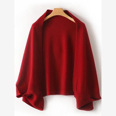 红色羊绒针织披肩外搭女