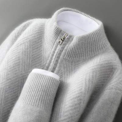 2025冬季男士半高领拉炼100纯羊毛衫欧货高端休闲加厚男秋冬毛衣