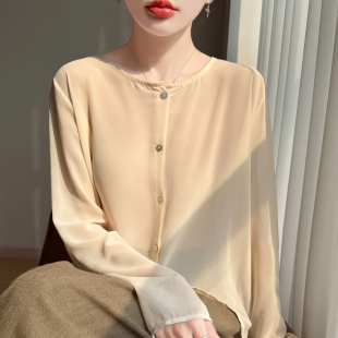 衬衫 洋气减龄防晒衣长袖 上衣薄 女宽松外套微透罩衫 圆领乔其纱开衫