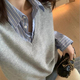 灰色羊毛马甲女V领2025新款 坎肩外搭 早春秋针织毛衣背心宽松无袖