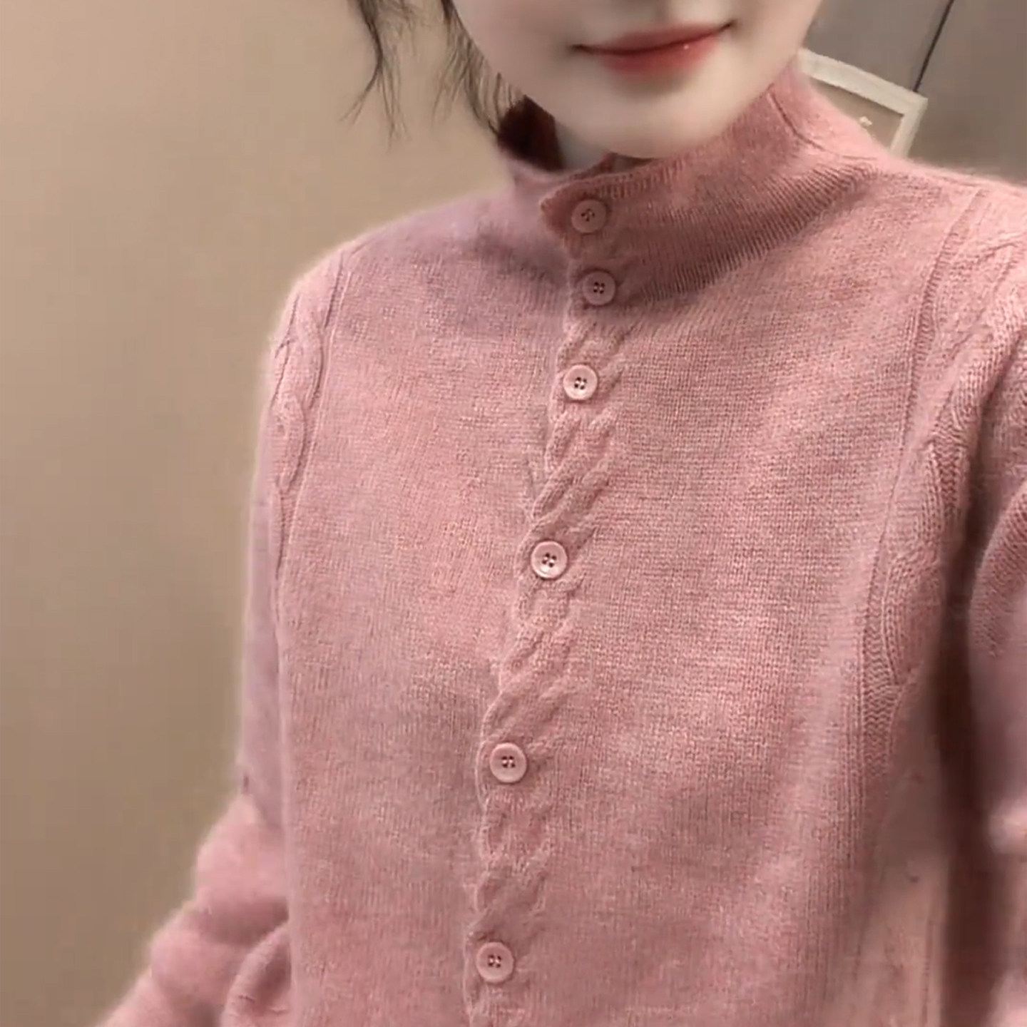 粉色韩版花边纽扣高领保暖针织衫女2025秋冬新款温柔显白大码毛衣,女装/女士精品,羊绒衫,淘宝优惠券,粉丝福利购,淘宝优惠卷