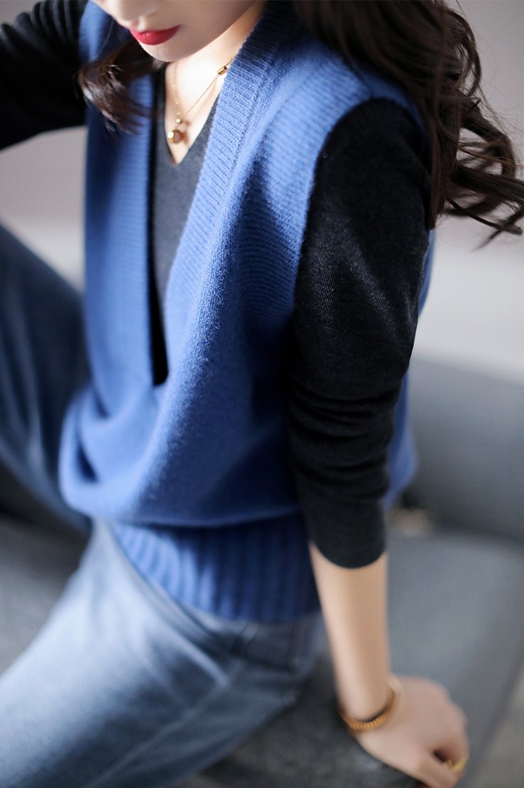 秋冬慵懒大V领羊毛马甲女针织无袖背心外穿叠穿宽松百搭百搭坎肩,女装/女士精品,马夹,淘宝优惠券,粉丝福利购,淘宝优惠卷