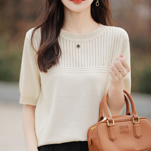 夏季冰丝垂感宽松女短袖针织衫