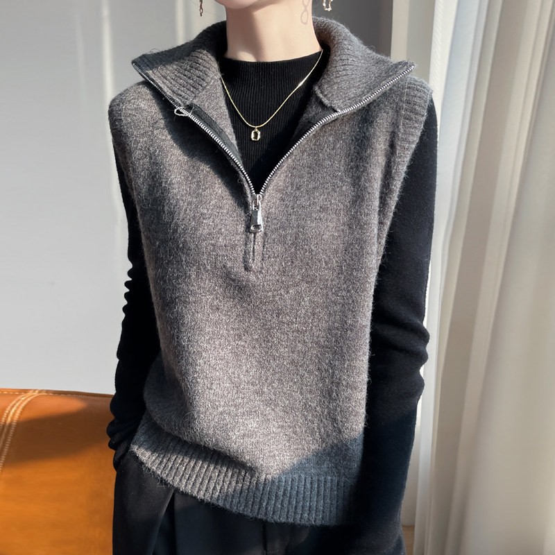 时尚拉链高领针织羊毛马