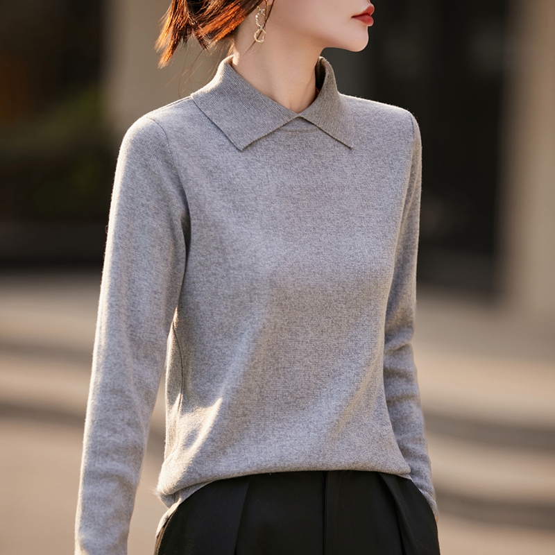 羊毛衫女设计感翻领精仿针织衫