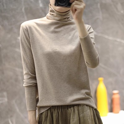 【反季】秋冬羊毛衫女堆堆领短款套头毛衣高领修身打底针织衫