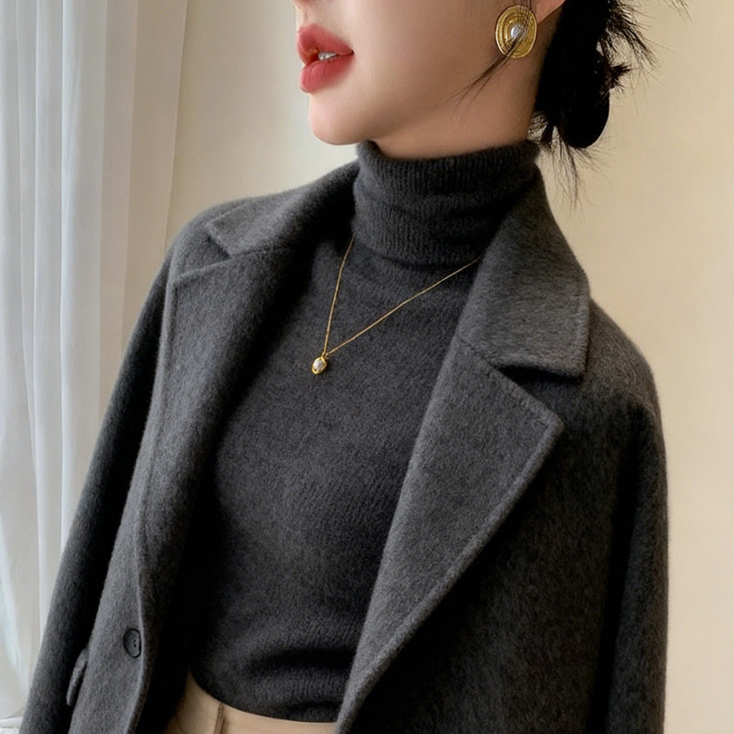 配大衣气质高级修身打底衫女高领内搭堆堆领毛衣女高弹显瘦针织衫