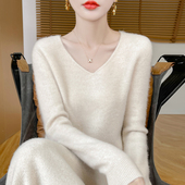 针织打底衫 秋冬一线成衣新款 内搭羊毛女套头V领毛衣宽松大码 修身