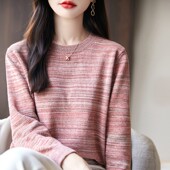 宽松内搭全棉线上衣 女圆领毛衣韩版 秋冬纯棉线加厚长袖 针织打底衫