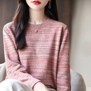 宽松内搭全棉线上衣 女圆领毛衣韩版 秋冬纯棉线加厚长袖 针织打底衫