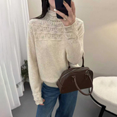 设计感钩花镂空半高领毛衣女2025新款 显瘦打底上衣 秋冬软糯针织衫