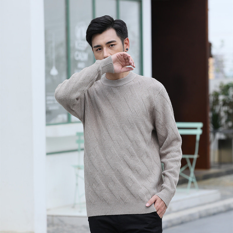 FALL|WINTER 2023 NEW THICKENED ROUND NECK CASHMERE SWEATER MENS PULLOVER LOOSE CARDIGAN BASE KNIT SWEATER PLUS SIZE SWEATER