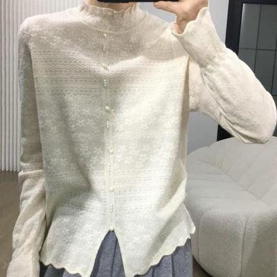 秋冬小香风别致羊毛衫女宽松纯色内搭蕾丝花边毛衣针织打底衫洋气