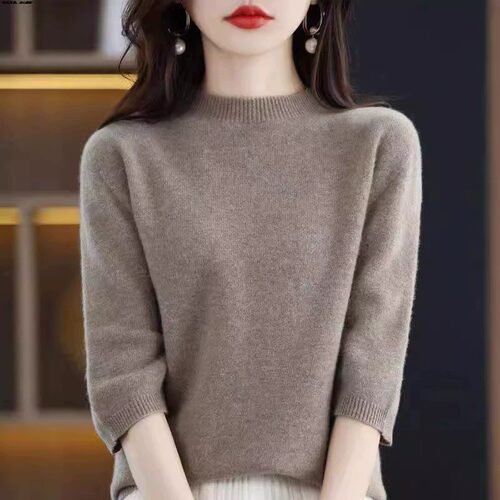 2026新款羊绒衫短袖女半高领