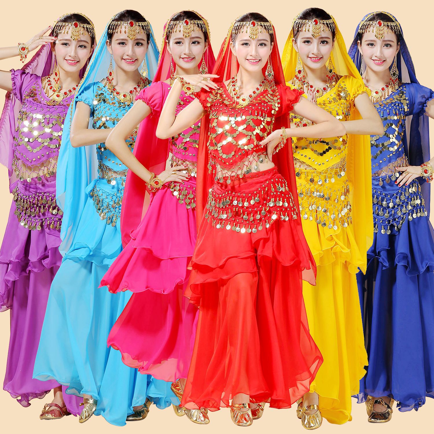 印度舞表演服装肚皮舞套装夏裙新款短袖蛋糕裙演出服套装