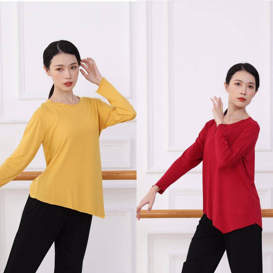 新款舞蹈练功服长袖女宽松单上衣瑜伽现代古典舞莫代尔演出服大码
