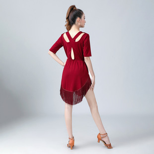 成人女拉丁舞跳舞裙流苏连衣裙练功演出服舞蹈服舞蹈表演服大裙摆
