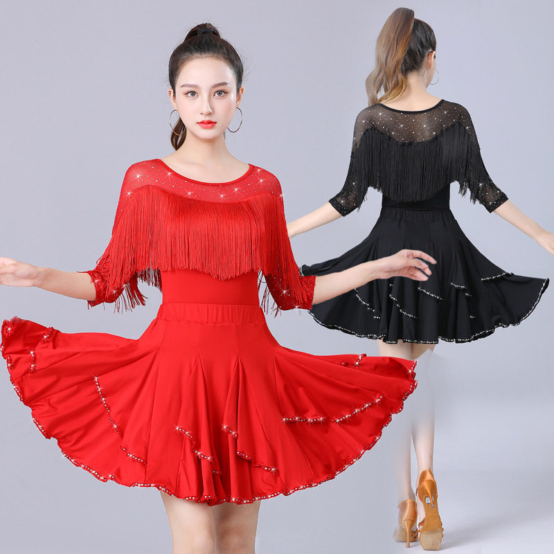 广场舞服装拉丁舞服女练功服新款训练舞蹈性感恰恰套装流苏演出服