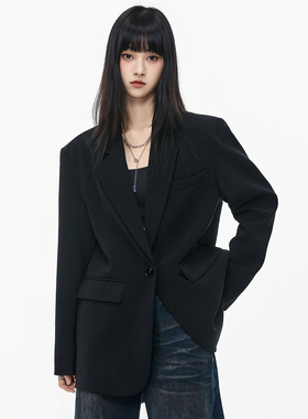 SeeU喜尤黑色西装外套女气质设计感韩版西服百搭宽松休闲显瘦西装